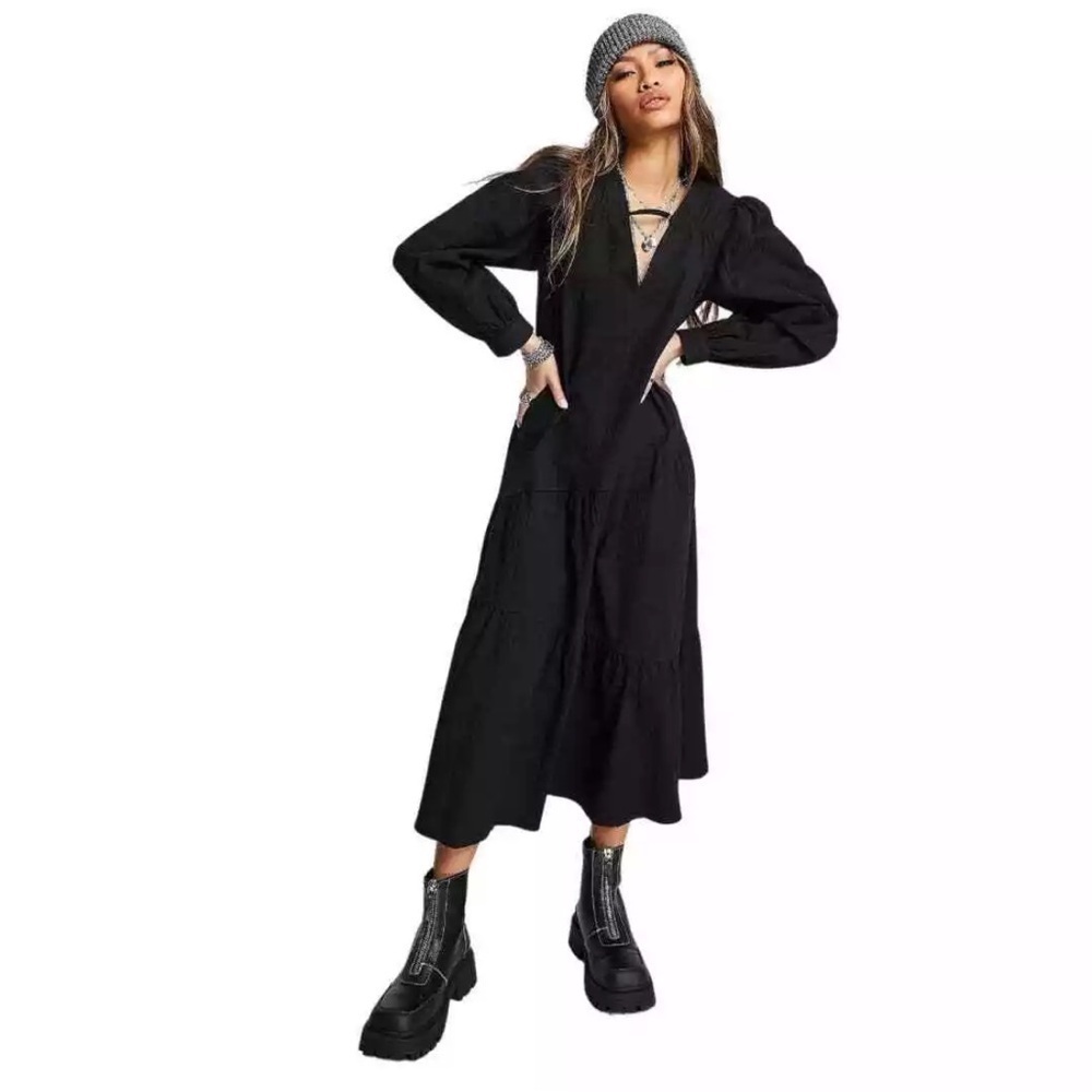 Topshop 4 USTextured Poplin Chuck On Dress Black NWT MSRP $84